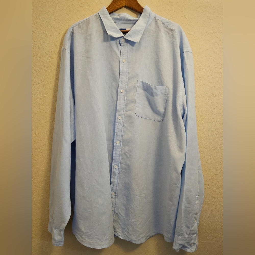 Old Navy Linen Blend‎ Everyday Shirt Regular Fit Mens 4XL Light Blue Button Down